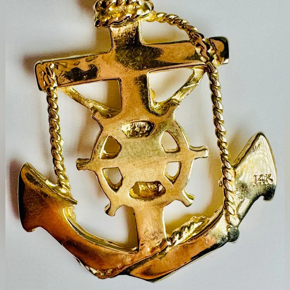 Gold-Tone Mariner's Cross Anchor Crucifix Pendant (Non-Gold, 14K Stamp)